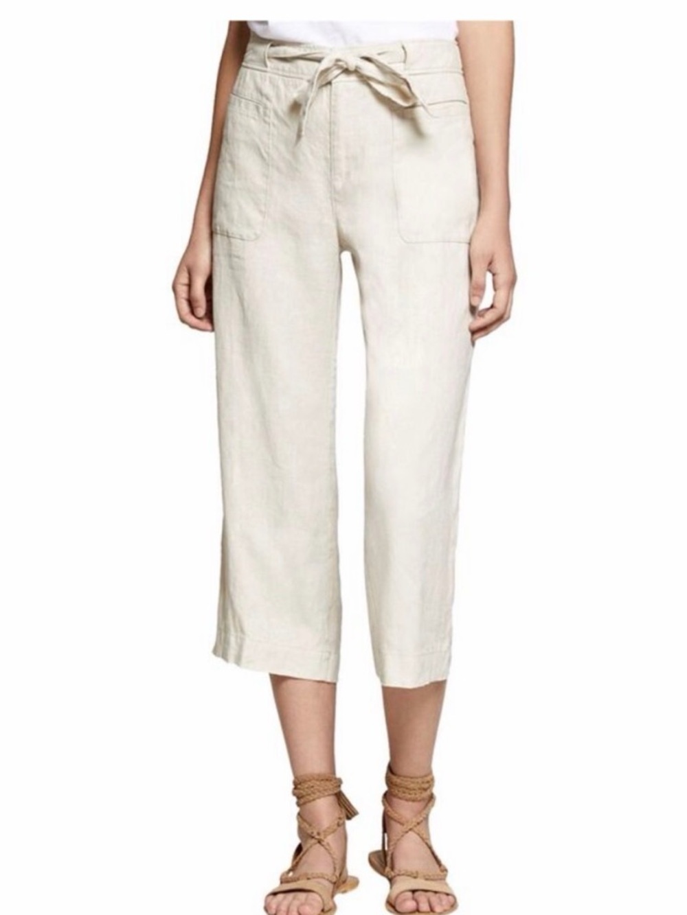 Sanctuary Sasha White Linen Cropped Pant
